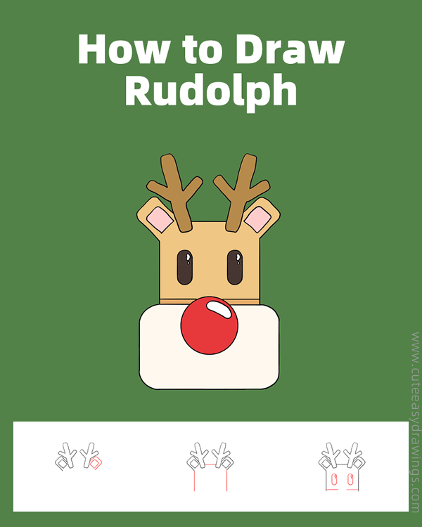 how to draw rudolph face - www.cuteeasydrawings.com