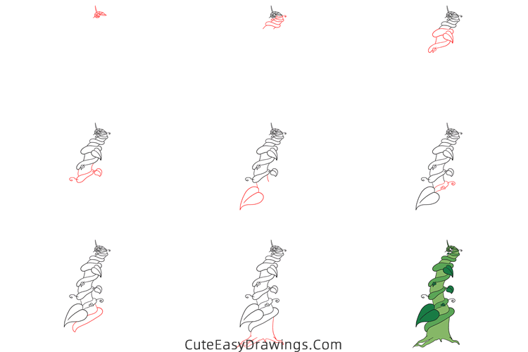 how to draw a beanstalk - www.cuteeasydrawings.com