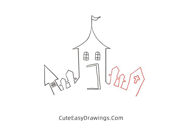 how to draw a haunted castle - www.cuteeasydrawings.com