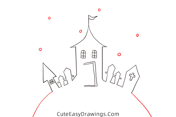 how to draw a haunted castle - www.cuteeasydrawings.com