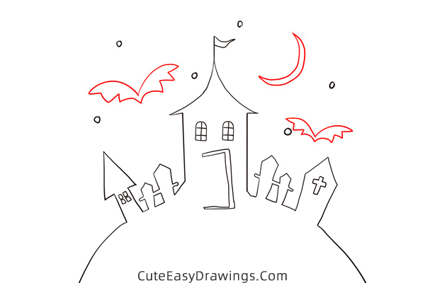 how to draw a haunted castle - www.cuteeasydrawings.com