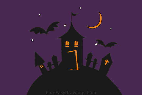 how to draw a haunted castle - www.cuteeasydrawings.com