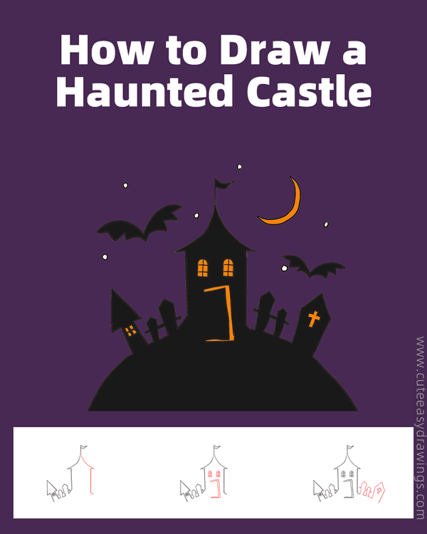 how to draw a haunted castle - www.cuteeasydrawings.com