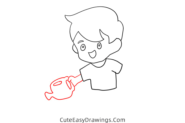 how to draw a boy watering - www.cuteeasydrawings.com
