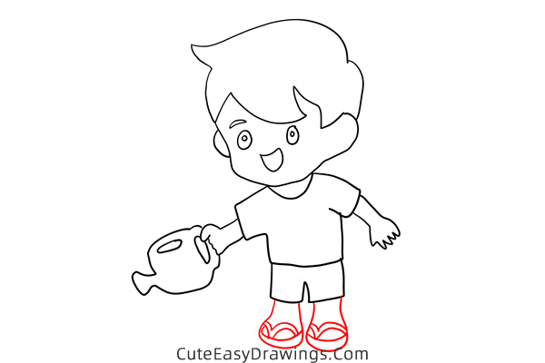 how to draw a boy watering - www.cuteeasydrawings.com