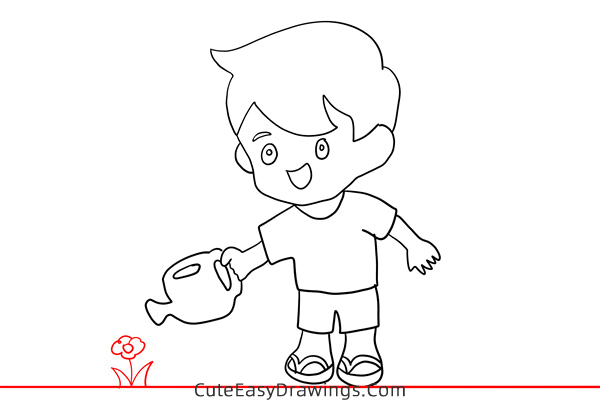 how to draw a boy watering - www.cuteeasydrawings.com