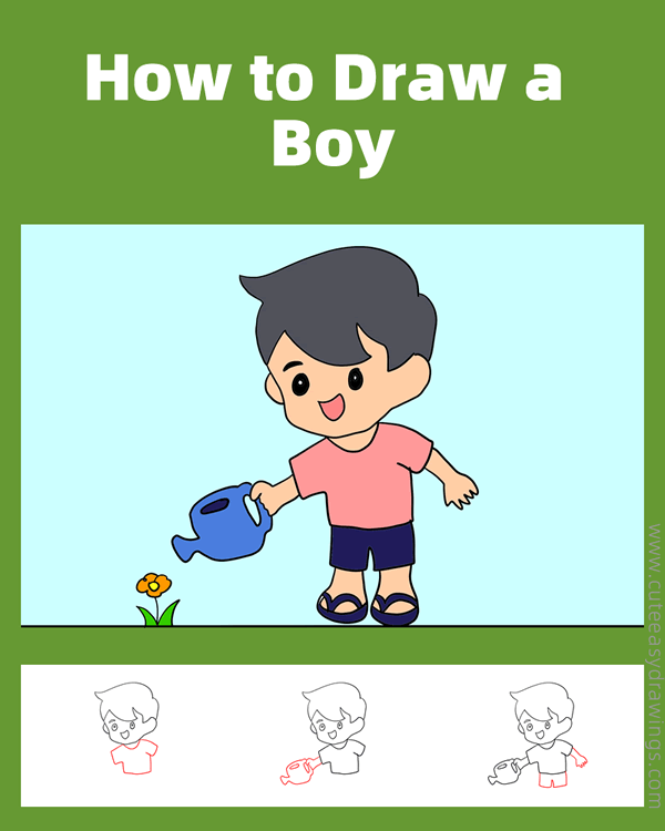 how to draw a boy watering - www.cuteeasydrawings.com