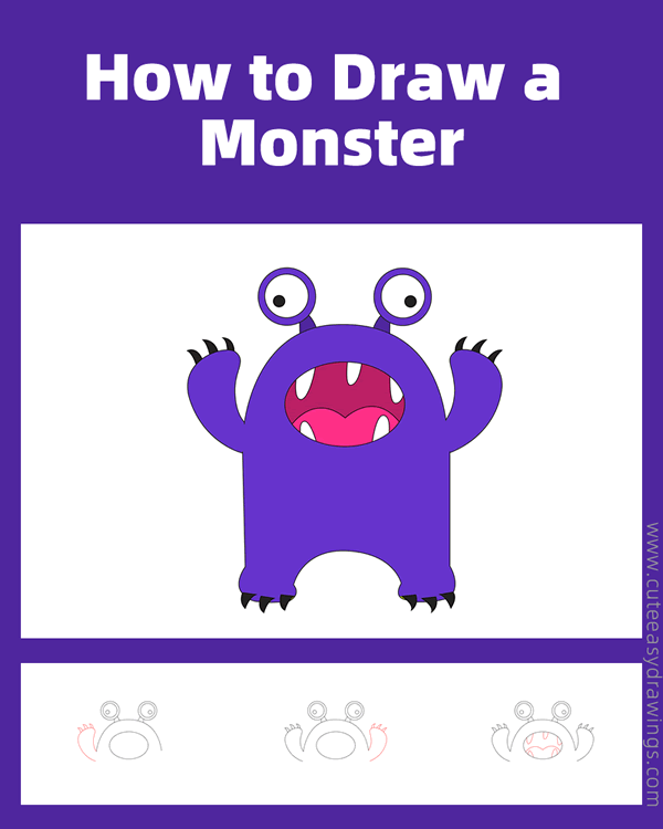 how to draw a cute monster - www.cuteeasydrawings.com
