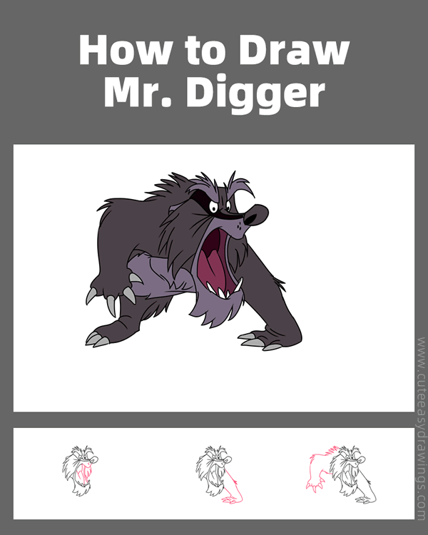 how to draw mr digger from the fox and the hound - www.cuteeasydrawings.com