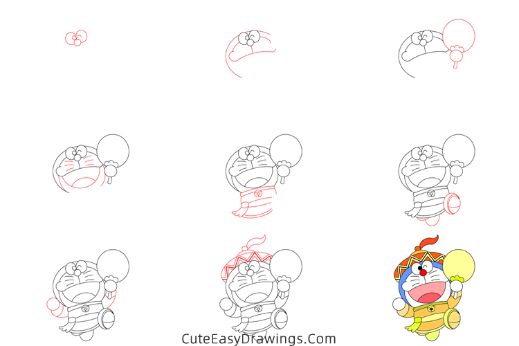 how to draw cartoon doraemon - www.cuteeasydrawings.com