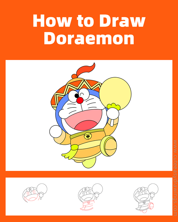 how to draw cartoon doraemon - www.cuteeasydrawings.com