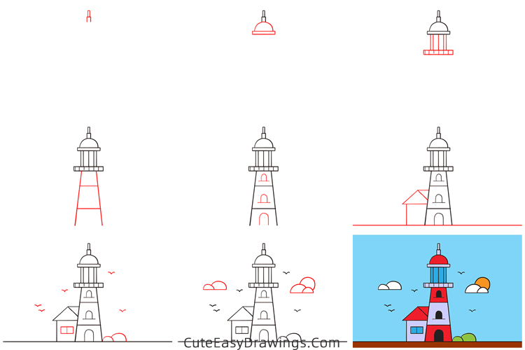 how to draw a lighthouse easy - www.cuteeasydrawings.com