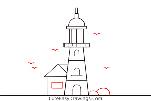 how to draw a lighthouse easy - www.cuteeasydrawings.com