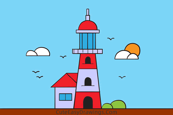 how to draw a lighthouse easy - www.cuteeasydrawings.com