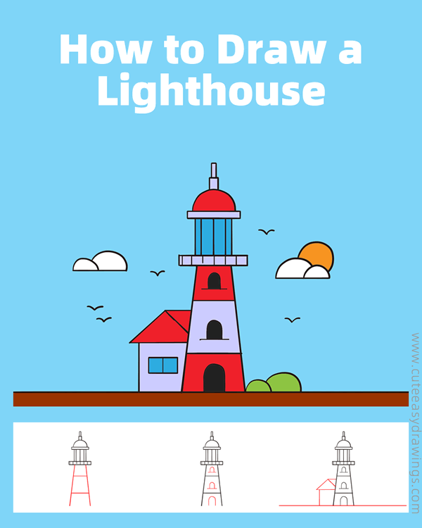 how to draw a lighthouse easy - www.cuteeasydrawings.com