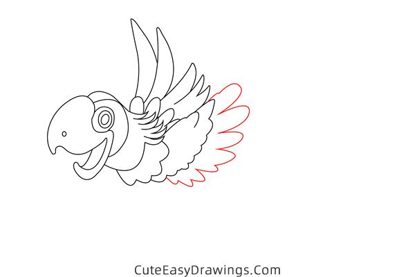 how to draw a parrot flying - www.cuteeasydrawings.com