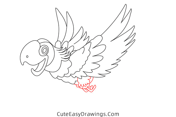 how to draw a parrot flying - www.cuteeasydrawings.com