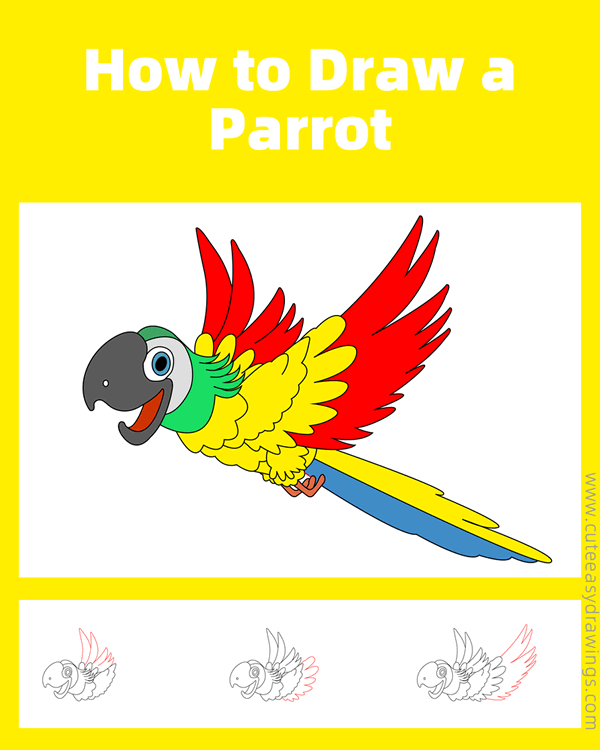 how to draw a parrot flying - www.cuteeasydrawings.com
