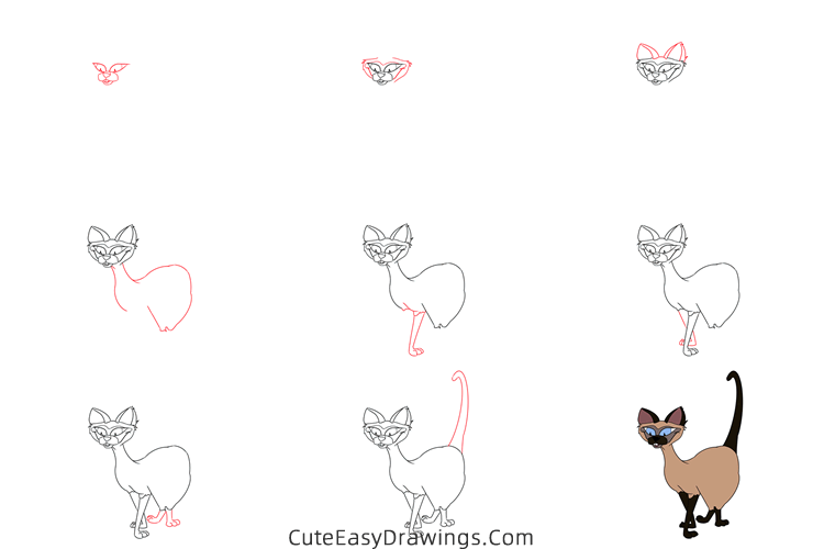 how to draw si am from lady and the tramp - www.cuteeasydrawings.com