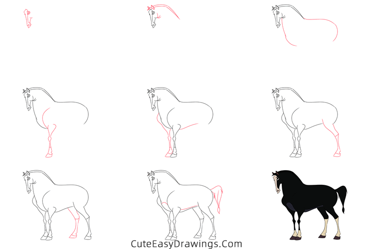 how to draw khan the horse from mulan - www.cuteeasydrawings.com