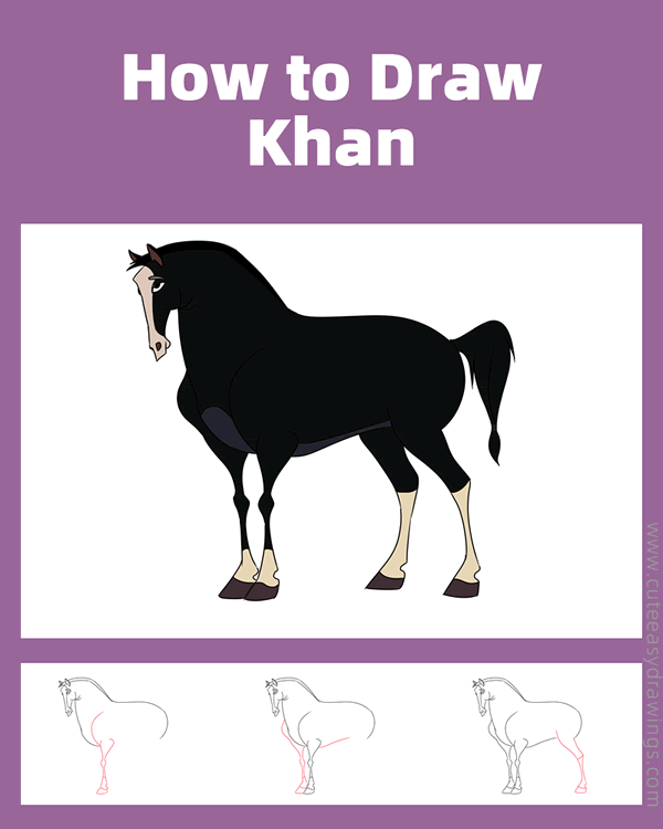 how to draw khan the horse from mulan - www.cuteeasydrawings.com