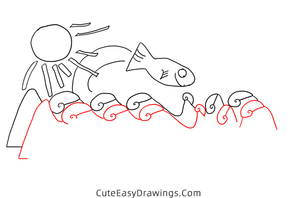 how to draw a fish jumping out of water - www.cuteeasydrawings.com