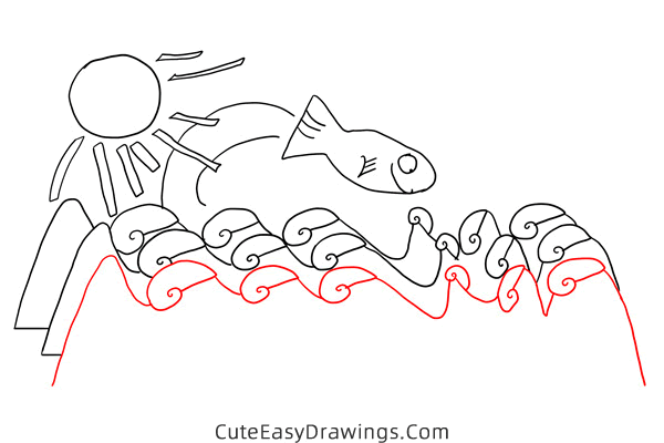 how to draw a fish jumping out of water - www.cuteeasydrawings.com