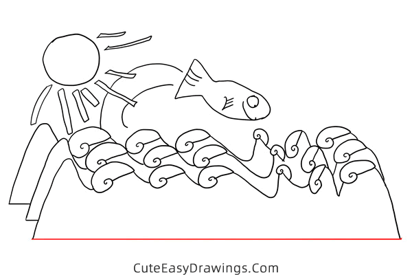 how to draw a fish jumping out of water - www.cuteeasydrawings.com