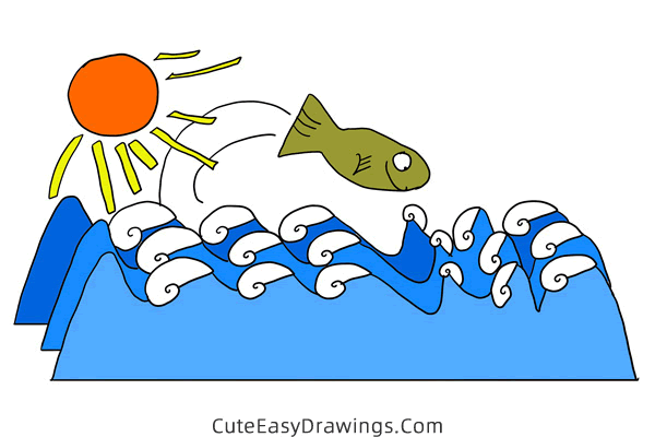 how to draw a fish jumping out of water - www.cuteeasydrawings.com
