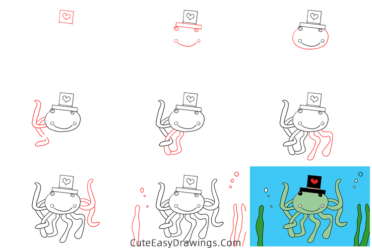 how to draw a cartoon octopus - www.cuteeasydrawings.com