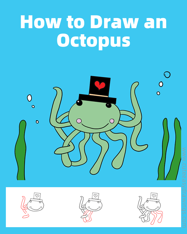 how to draw a cartoon octopus - www.cuteeasydrawings.com
