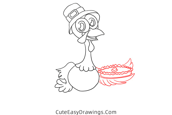 how to draw a turkey with pumpkin pie - www.cuteeasydrawings.com