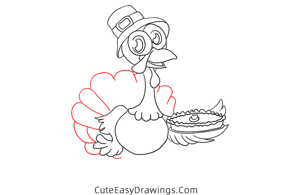 how to draw a turkey with pumpkin pie - www.cuteeasydrawings.com