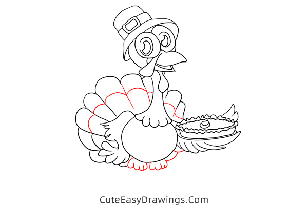 how to draw a turkey with pumpkin pie - www.cuteeasydrawings.com