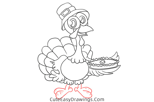 how to draw a turkey with pumpkin pie - www.cuteeasydrawings.com