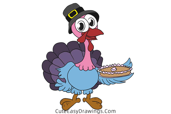 how to draw a turkey with pumpkin pie - www.cuteeasydrawings.com