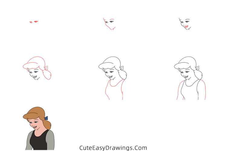 how to draw cinderella - www.cuteeasydrawings.com