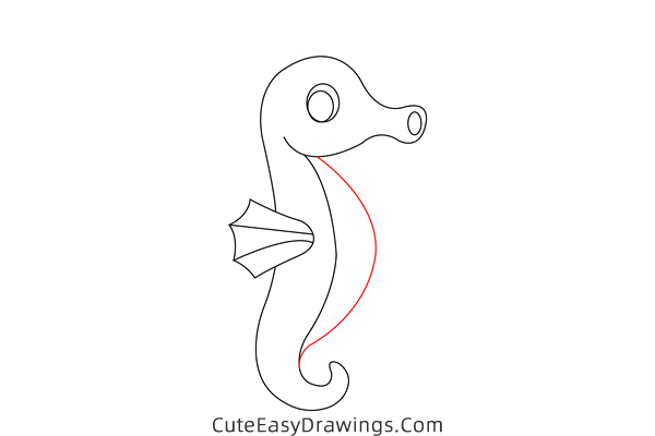 how to draw a cute seahorse - www.cuteeasydrawings.com