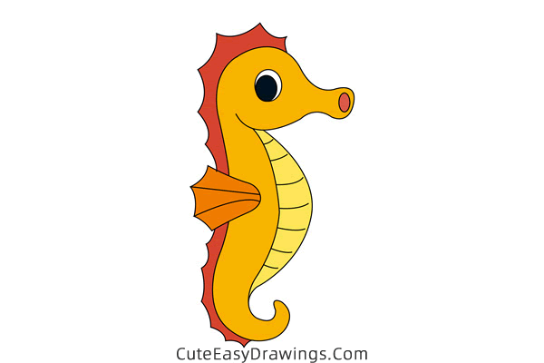 how to draw a cute seahorse - www.cuteeasydrawings.com