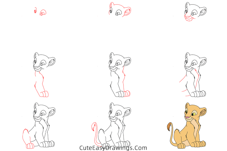 how to draw nala from the lion king - www.cuteeasydrawings.com