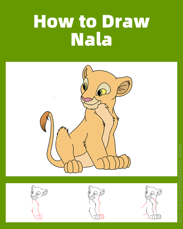 how to draw nala from the lion king - www.cuteeasydrawings.com