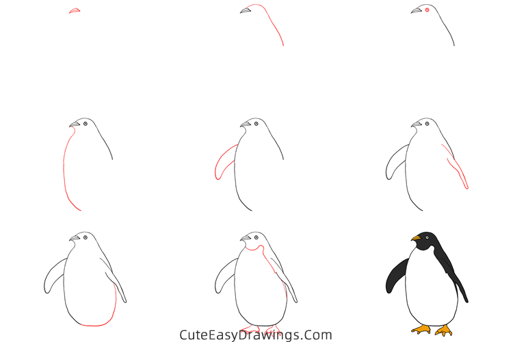 how to draw a simple penguin - www.cuteeasydrawings.com