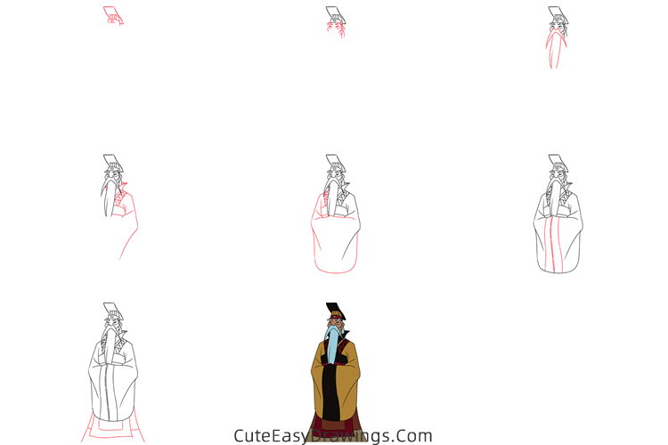 how to draw the emperor of china from mulan - www.cuteeasydrawings.com