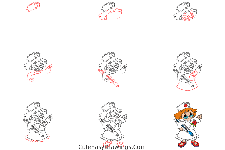 how to draw a cartoon nurse - www.cuteeasydrawings.com
