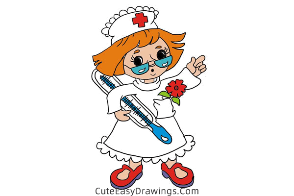 how to draw a cartoon nurse - www.cuteeasydrawings.com