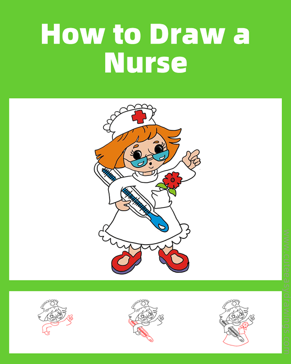 how to draw a cartoon nurse - www.cuteeasydrawings.com
