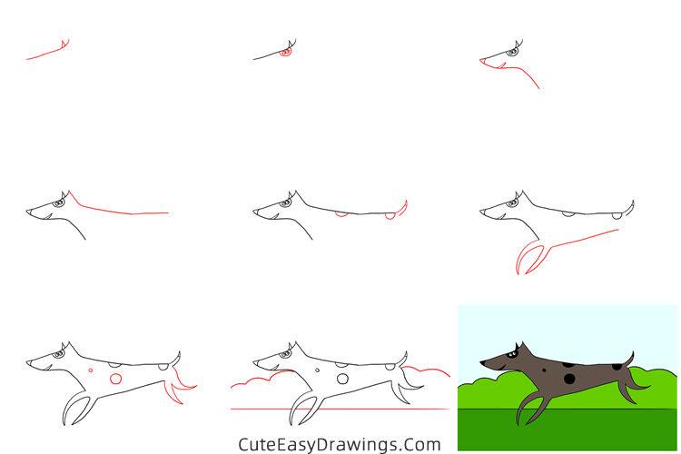 how to draw a running dog - www.cuteeasydrawings.com