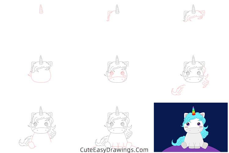 how to draw a cute unicorn - www.cuteeasydrawings.com