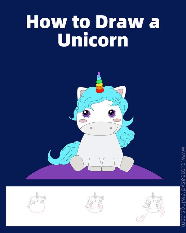 how to draw a cute unicorn - www.cuteeasydrawings.com