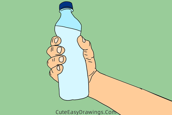 how to draw a hand holding a bottle - www.cuteeasydrawings.com